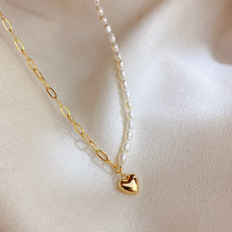 

Punk Freshwater Pearl Choker Necklace Collar Statement Gold Color Love Heart Lasso Pendant Necklace For Women Jewelry