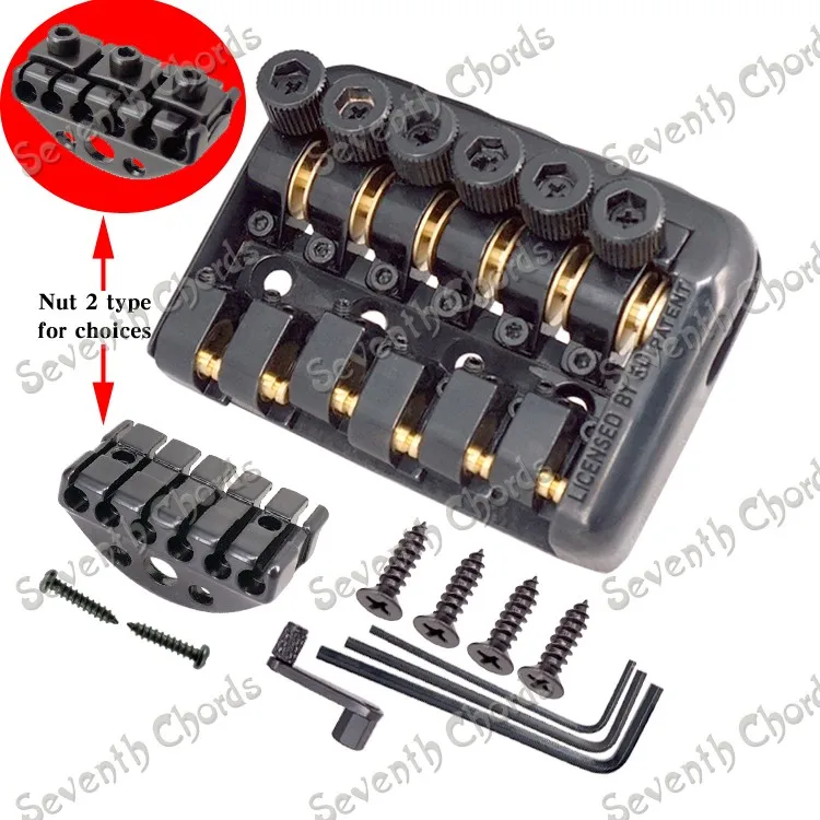 

A Set 6 String Saddle Headless Guitar Bridge Tailpiece With Worm Involved String Device - 2 Type Nut for choose