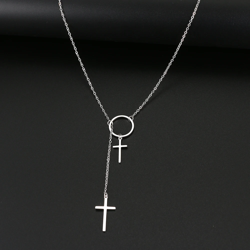 Ожерелья из нержавеющей стали модная простая Длинная цепочка с крестом кулон