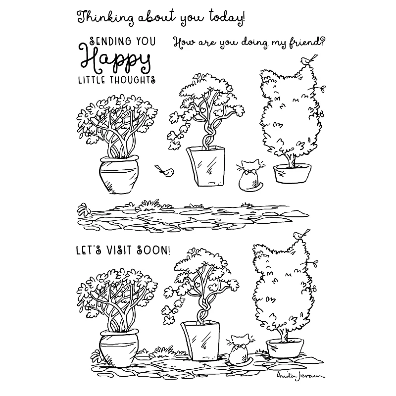 Фигурной стрижки кустов и штамп с котенком координации умирает комнатные