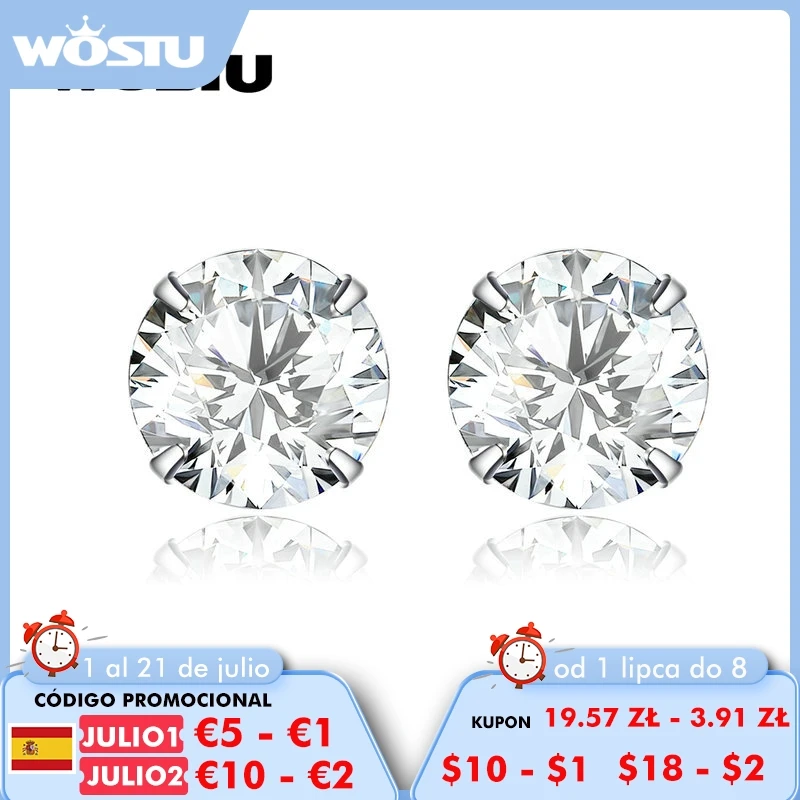 Женские серьги гвоздики WOSTU 925 пробы серебристые ослепительные с фианитами для