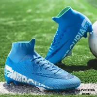 Hot Sale Blue High Ankle Soccer Shoes Men Outdoor Non-Slip Men's Football Boots Breathable FG/TF Soccer Cleats Training Sport