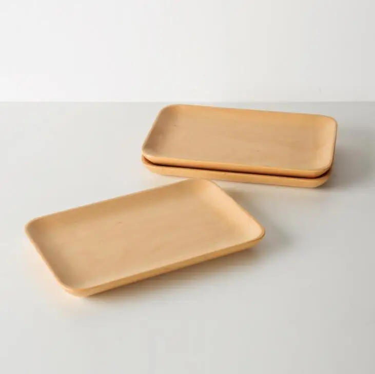 

Square Dessert Plate Beech Plate Dish Sushi Dish Fruits Platter Dish Tea Server Tray Wooden Cup Holder LX1545