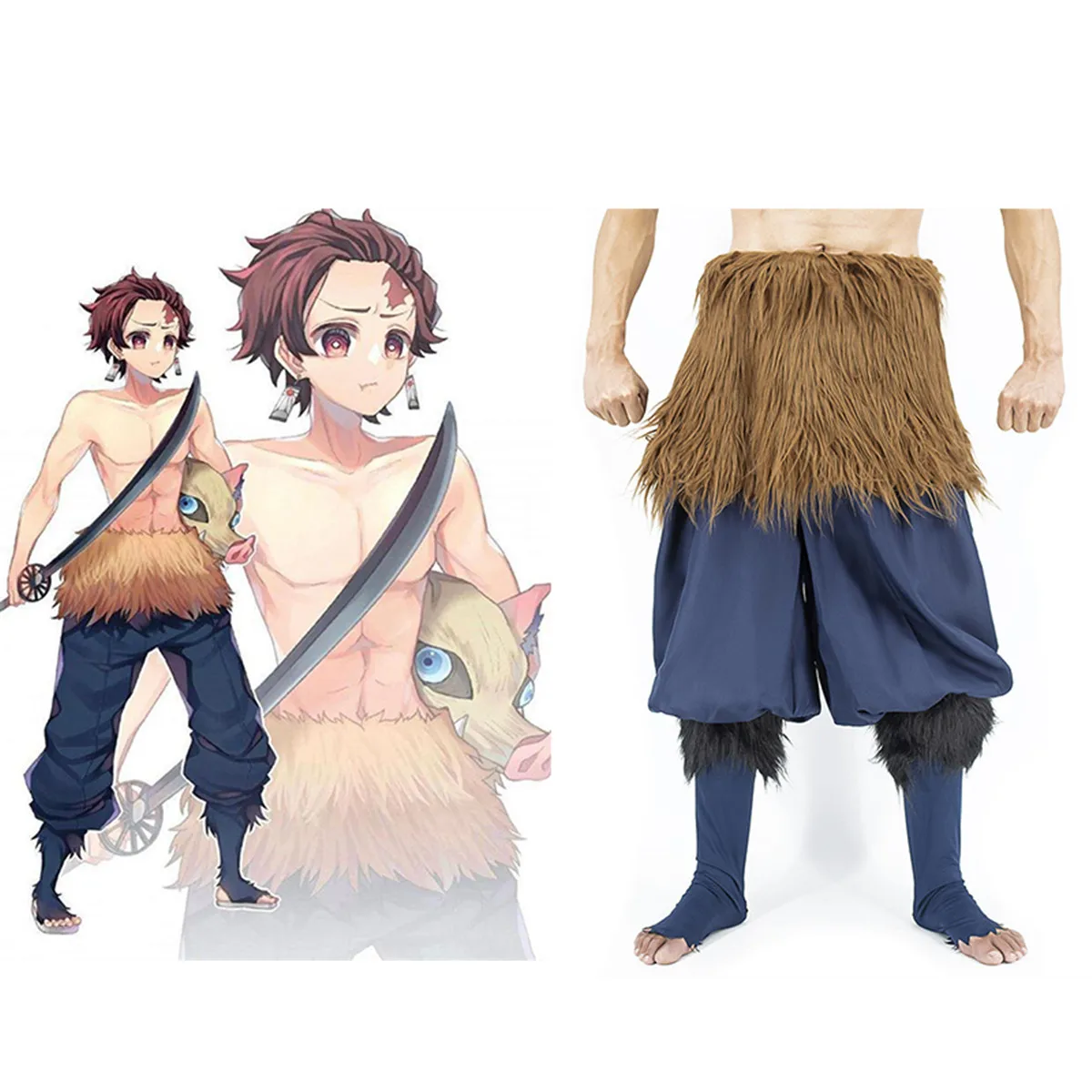 

Demon Slayer Cosplay Costume Halloween Costume Hashibira Inosuke Set + Cute Decorative Hat Matching Clothes