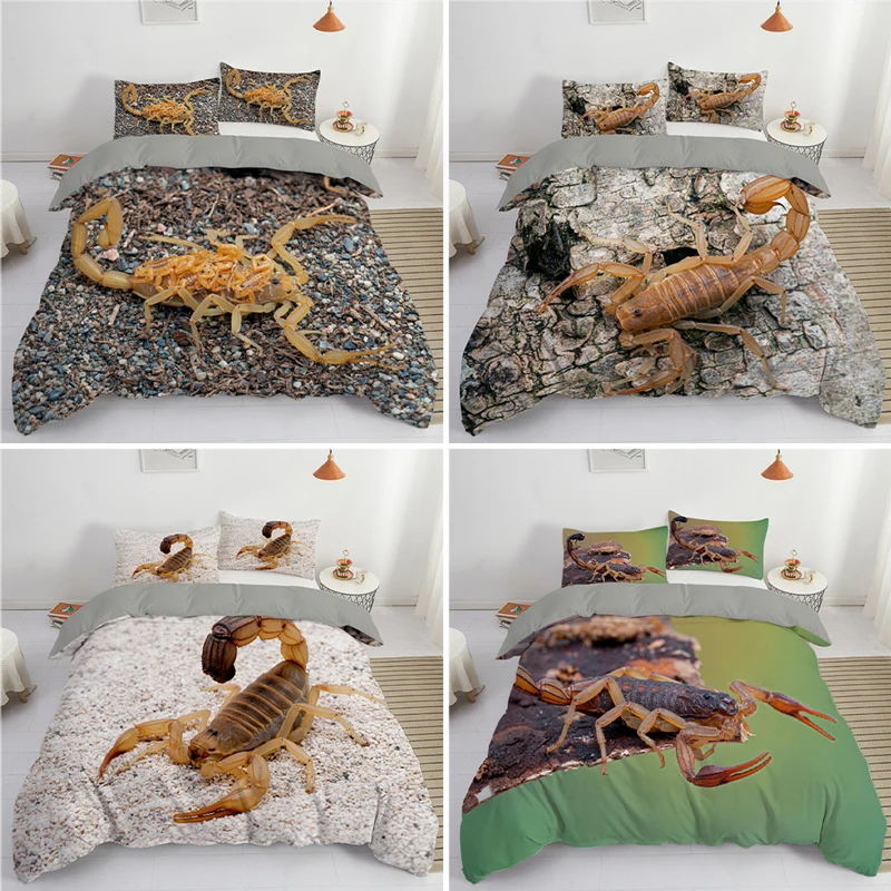 

Комплект постельного белья с 3D рисунком животных, пододеяльник Скорпион, одеяло, наволочка, Королевский размер, текстиль с принтом, двойное ...