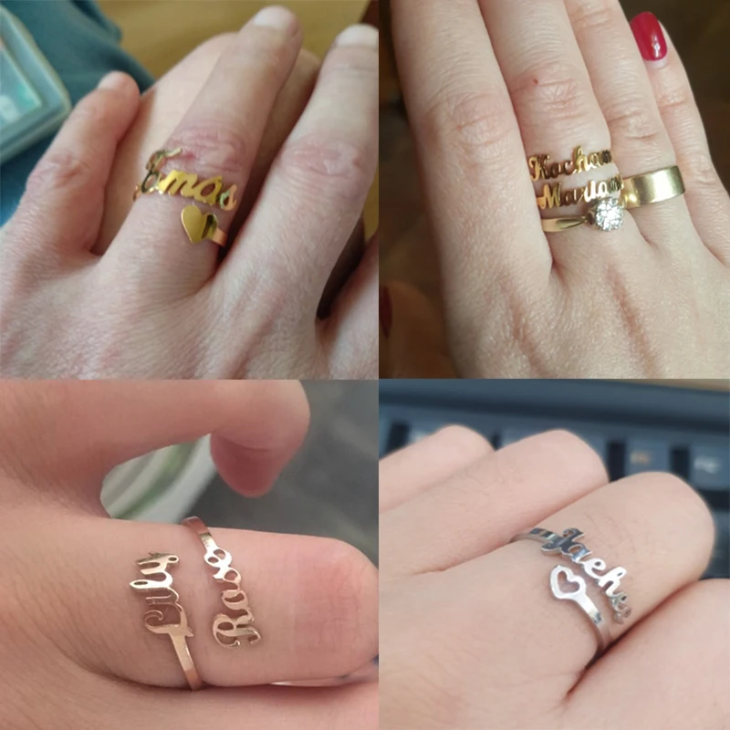 Letdiffery Personlized Name Date Rings Stainless Steel Heart Crown Customized Ring for Couple Women DIY Jewelry Christmas Gifts | Украшения
