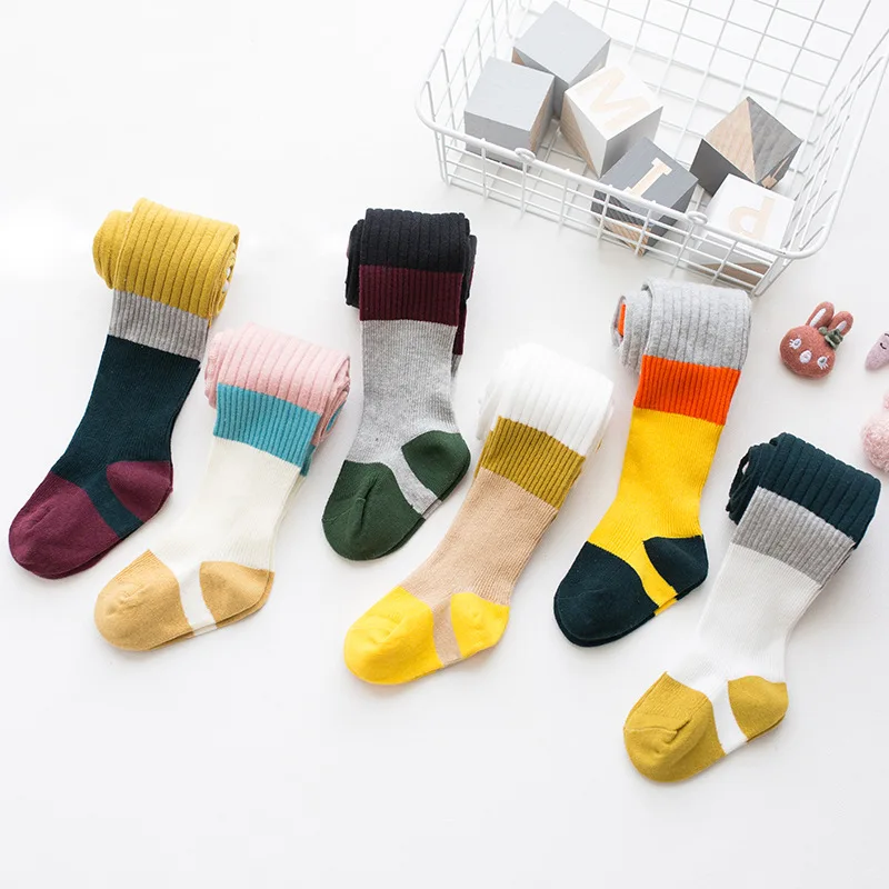 Autumn and winter new double needle children's pantyhose color matching knit girls Korean students dance tight