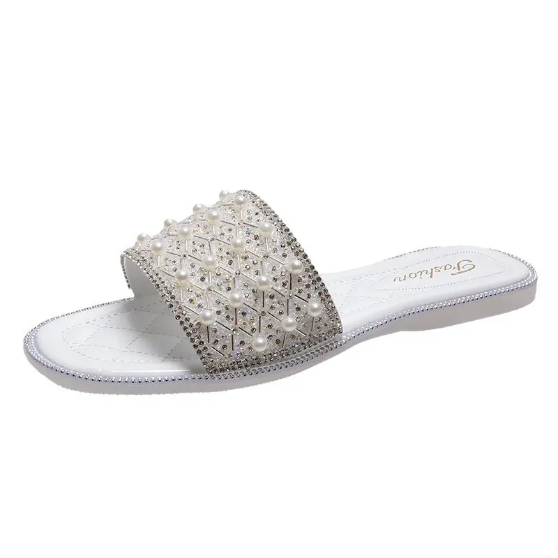 

Flat Shoes Female Rubber Flip Flops Glitter Slides Ladies' Slippers Slipers Women Fashion Low String Bead Hawaiian Jelly 2021 Su