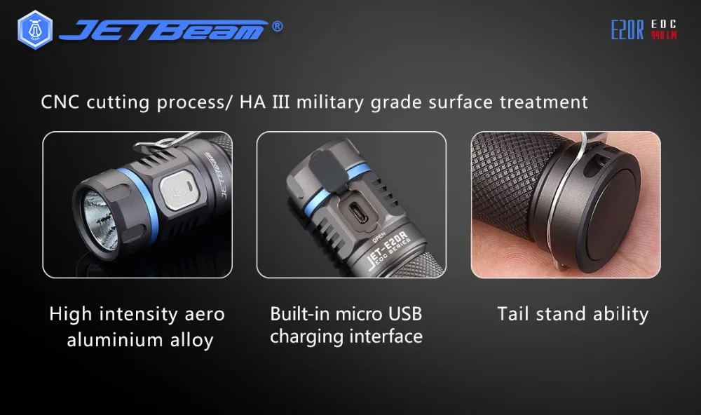 JETBeam E20R светодиодный фонарь SST40 N4 BC 990 люмен Micro USB Перезаряжаемый Фонарик для занятий спортом на открытом воздухе