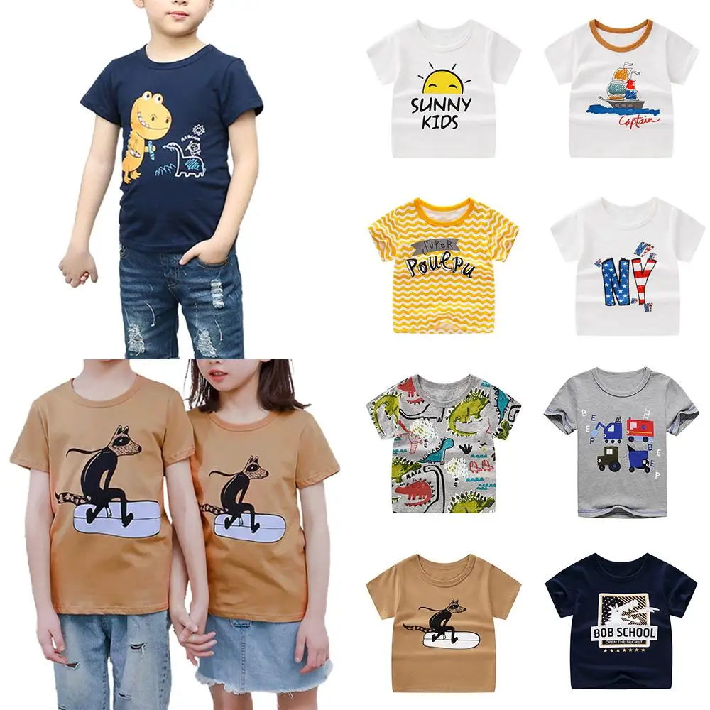 

Unisex Boys Girls Cartoon Printed Short Sleeve T Shirts Korean Kids Summer Tees