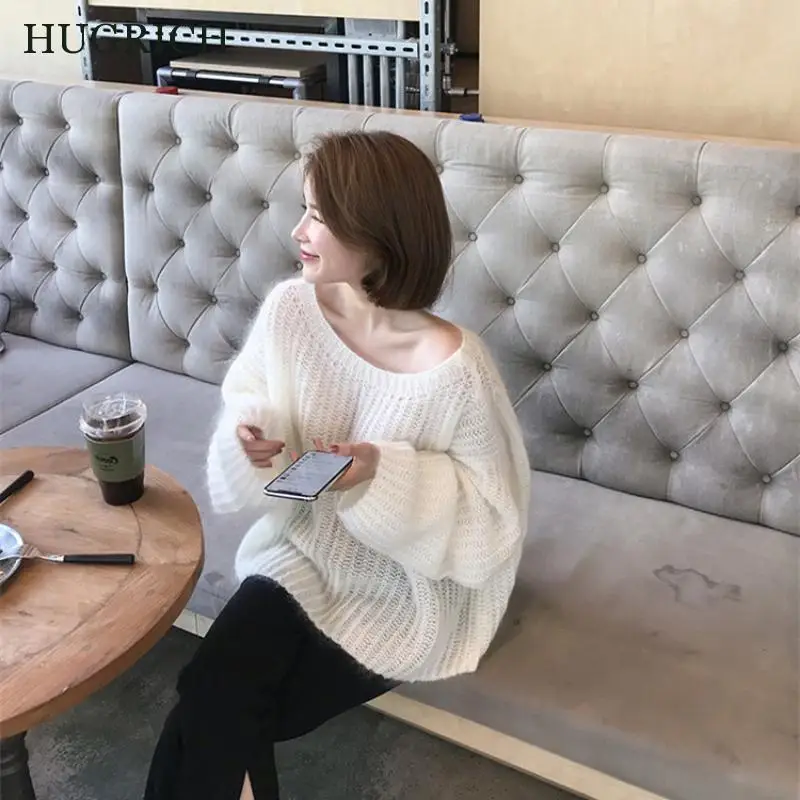 

Женский свободный белый шерстяной свитер, женская верхняя одежда, пуловер, свободный шерстяной свитер, повседневный Универсальный мохеров...