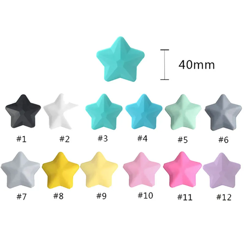 

New 5Pcs/Set Thicken Silicone Star Beads 38*12mm BPA Free Food Grade Baby Teething DIY Pacifier Chain Rodent Pentagram Bead
