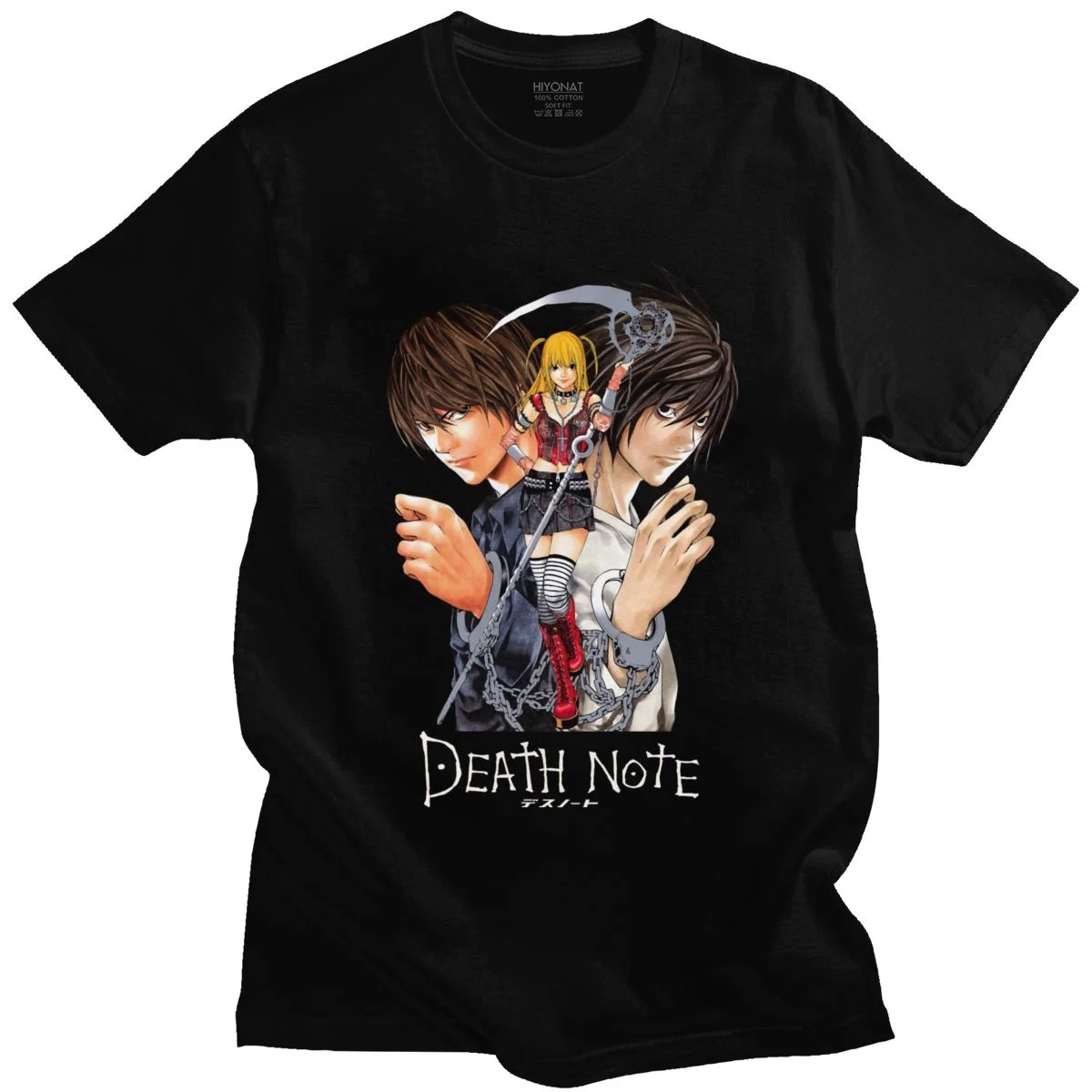 

Классическая футболка с японским аниме Yagami Misa и Lawliet, Мужская футболка с коротким рукавом, футболка с мангой «Death Note», Женская хлопковая футб...