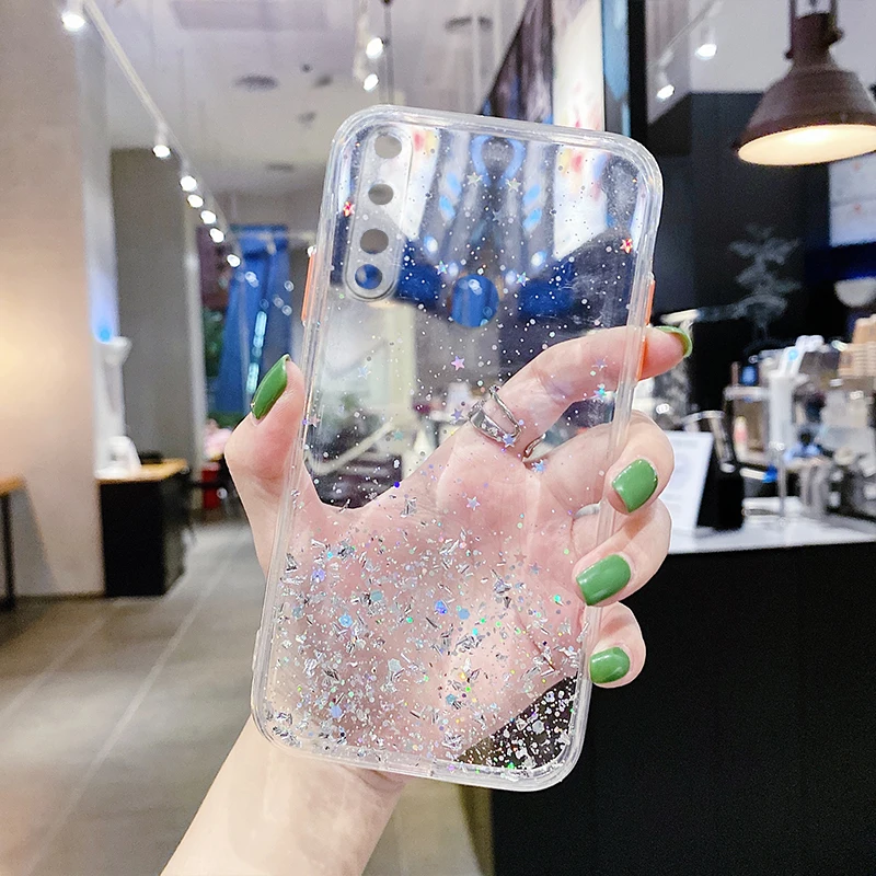 Colorful Glitter Clear Epoxy Acrylic Phone Case For Redmi Note 10 Pro 9 8 9C 9A Mi Poco X3 M3 Lite Shockproof Cover | Мобильные
