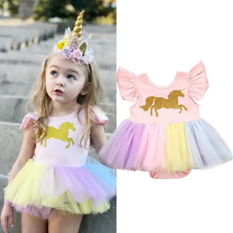 

Baby Girl Fashion Unicorn Printed Sleeveless O Neck Bodysuit 0-24M Newborn Infant Toddler Summer Casual Ruffled Jumpsuit Outfit