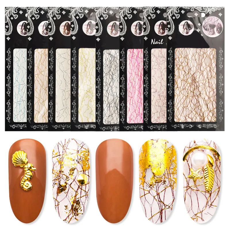 3D Золотая сетка для ногтей наклейки на ногти серебряная сетчатая лента клейкая