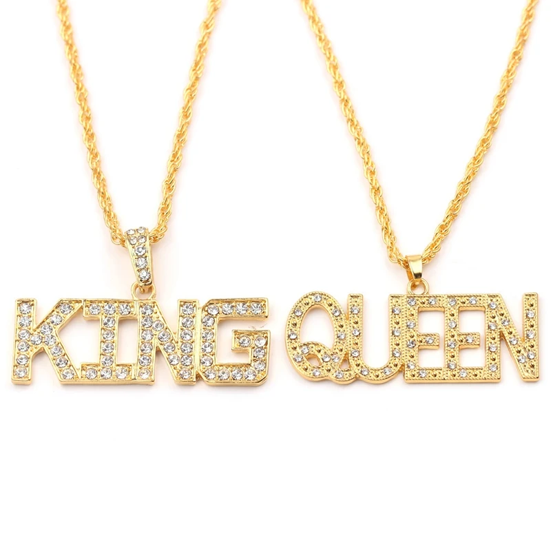 Ожерелье с надписью KING QUEEN металлические Стразы золотого цвета ювелирные изделия