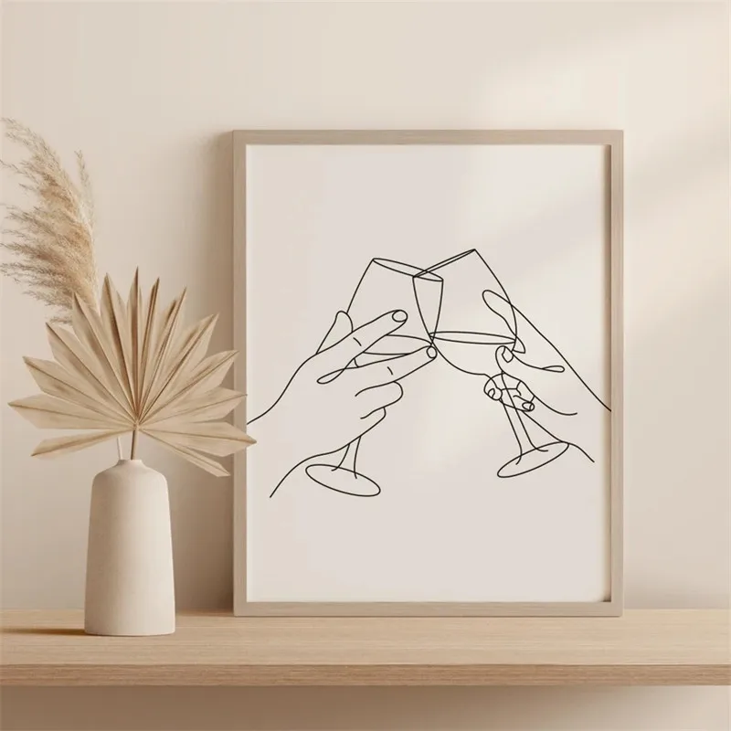 

Minimalist Style Wine Line Art Canvas Painting Wine Glass Posters for Living Room Decoration Home Decor Paintings for Interior