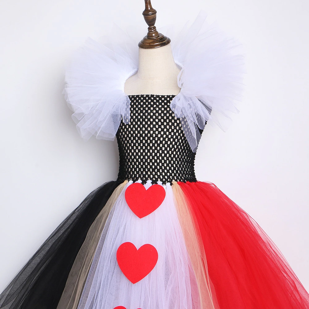 Красное Длинное Платье-пачка королевы для девочек Детский костюм на Хэллоуин