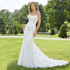 Женское свадебное платье, свадебное платье с квадратными пуговицами и открытой спиной, со шлейфом, платье невесты, 2022