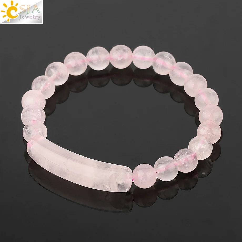 Женский браслет из натурального камня CSJA 8 мм оздоровительный розовый кварц