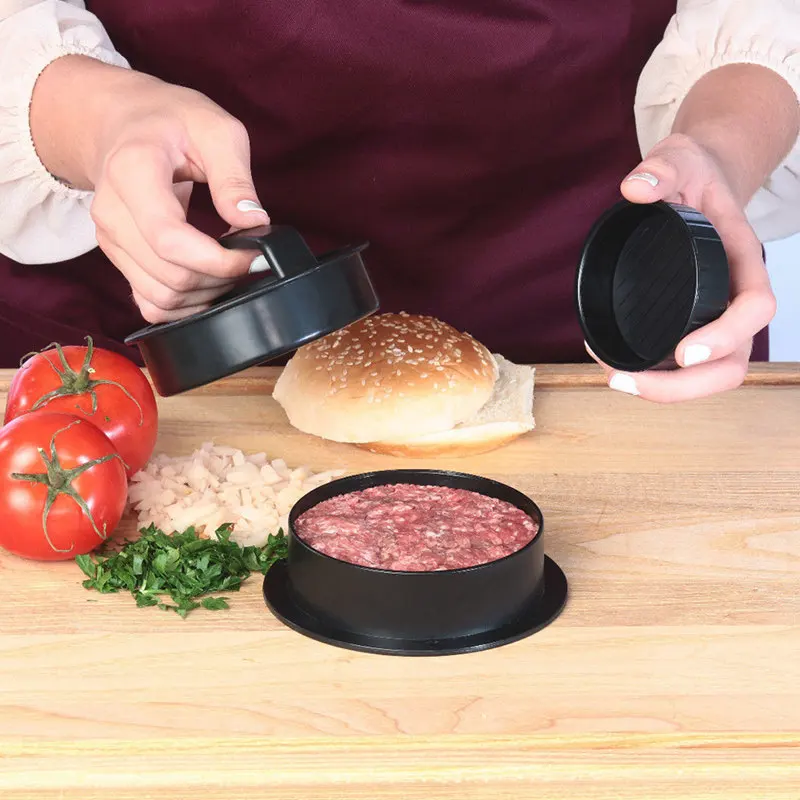 3 in 1 Stuffed Press Meat Patty Hamburger Maker Mold Sliders Non Stick Plastic Pie Mould Kitchen Cooking Tool Black | Дом и сад