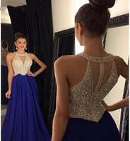 vestidos de noiva 2021 long evening dresses royal blue chiffon a line formal prom gowns halter abendkleider custom made