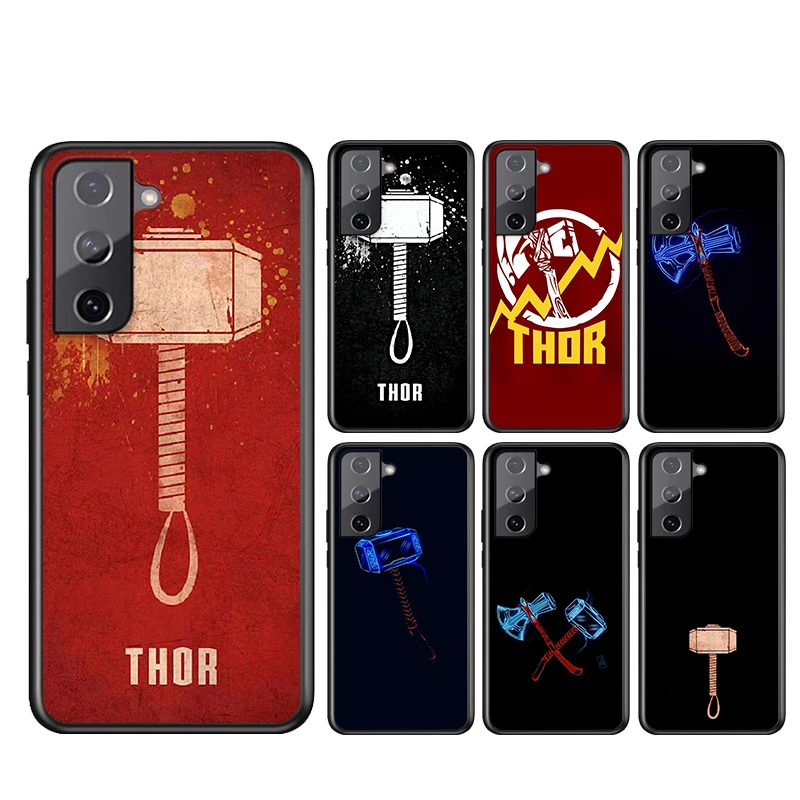 

Phone Case For Samsung Galaxy S21 S20 FE S22 Ultra Pro Lite S10 5G S10E S9 S8 Plus Marvel Mjolnir Black Soft Cover