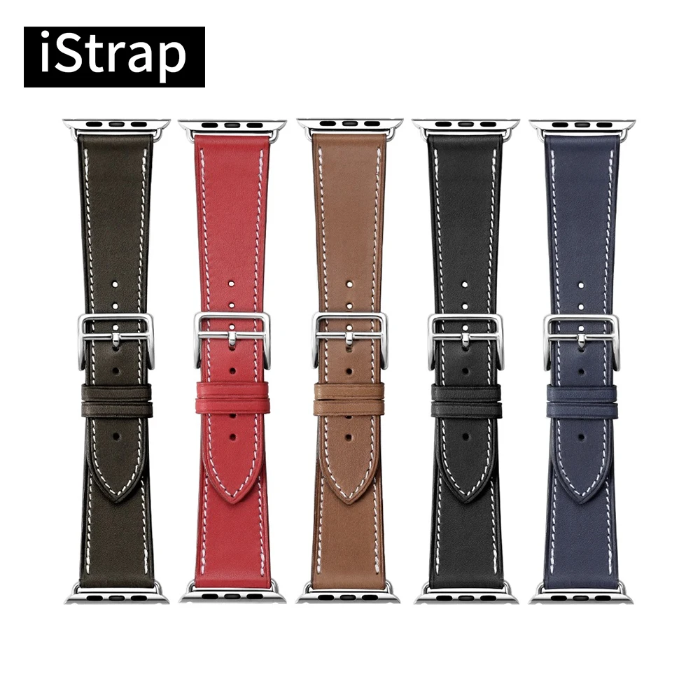 

iStrap Black Brown France Genuine Calf Leather For 42mm Apple Watch Handmade Stitch Strap For Apple Watch Band 42mm