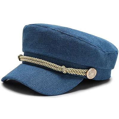 Темно-синяя шляпа Военная Женская Gorra Cuero Marines Военная детская атласная фуражка капитана Marines джинсовая мода темно-синие Шляпы Путешествия Кепка-кадетка Кепка Капитана - Цвет: 2