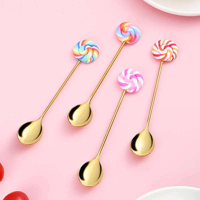 

304 Stainless Steel Cute Lollipop Coffee Spoon Children Stirring Spoon Dinner Fruit Fork Teaspoon Dessert Tea Scoop Tableware