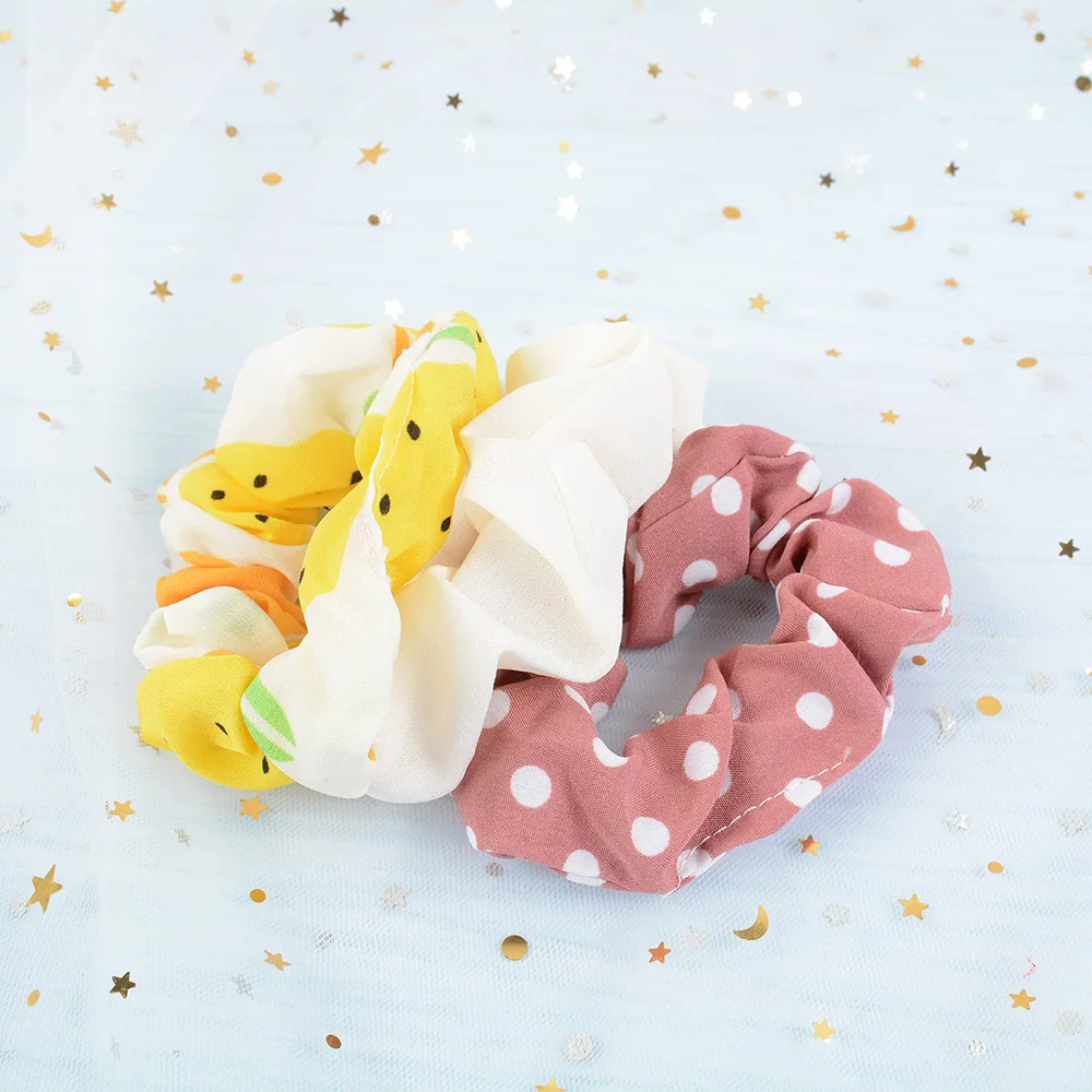 

1 Set Chiffon Scrunchies Set For Woman Dot Solid Hair Ties Girls Rubber Band Hair Ornaments Headband Hair Accessories