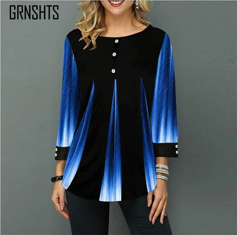 Весна и осень женская рубашка Круглый Воротник рубашечного кроя рукав 3/4 для