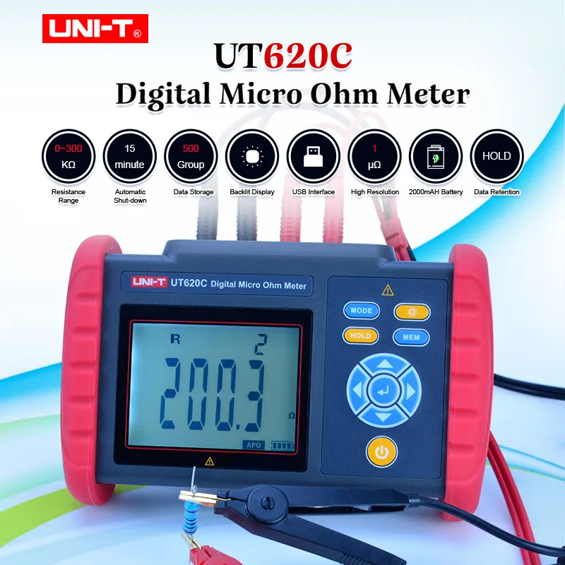 

UNI-T UT620C Digital DC Low Resistance Meter Micro Ohmmeter Equipotential Test Connectors/Motor Resistance Tester