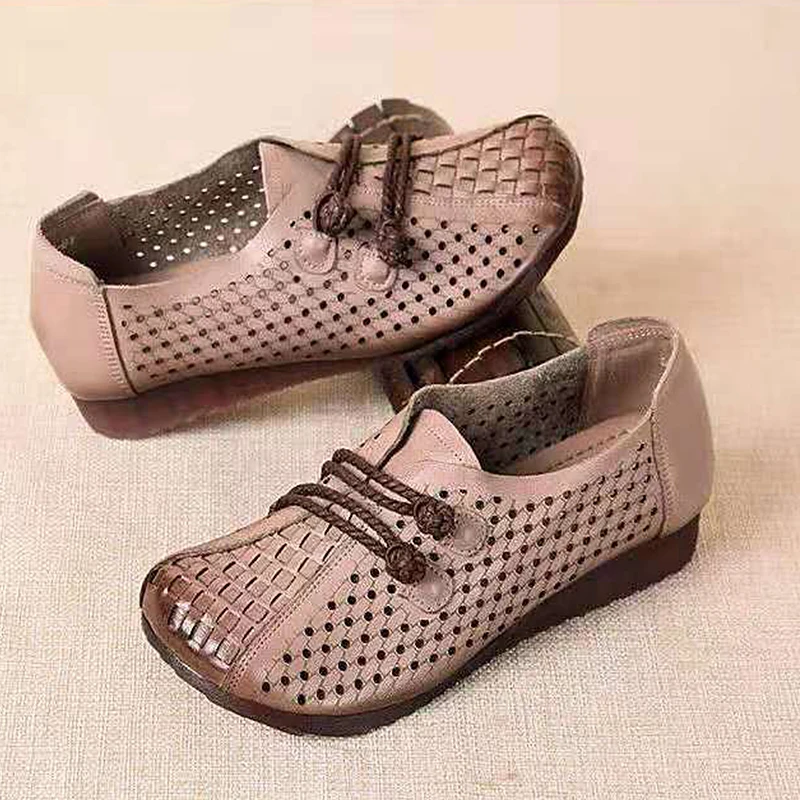 

Design ladies breathable genuine leather slides womens oxford flats casual summer shoes mother lovely flats
