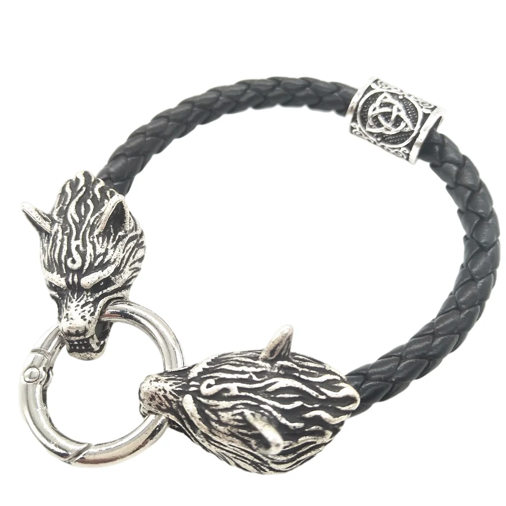 

Wolf Head Runic Runes Amulet Viking Jewelry Men Leather Bracelet Vikings Accessories Bangles For Women Indian Jewellery Dropship