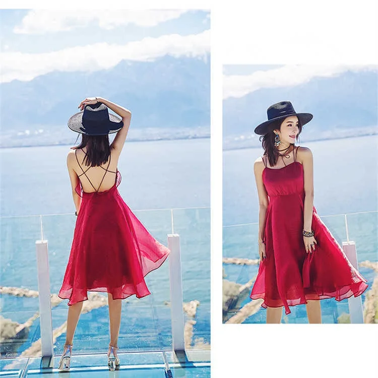 Летнее платье на бретелях с открытой спиной кружевное Сетчатое женское