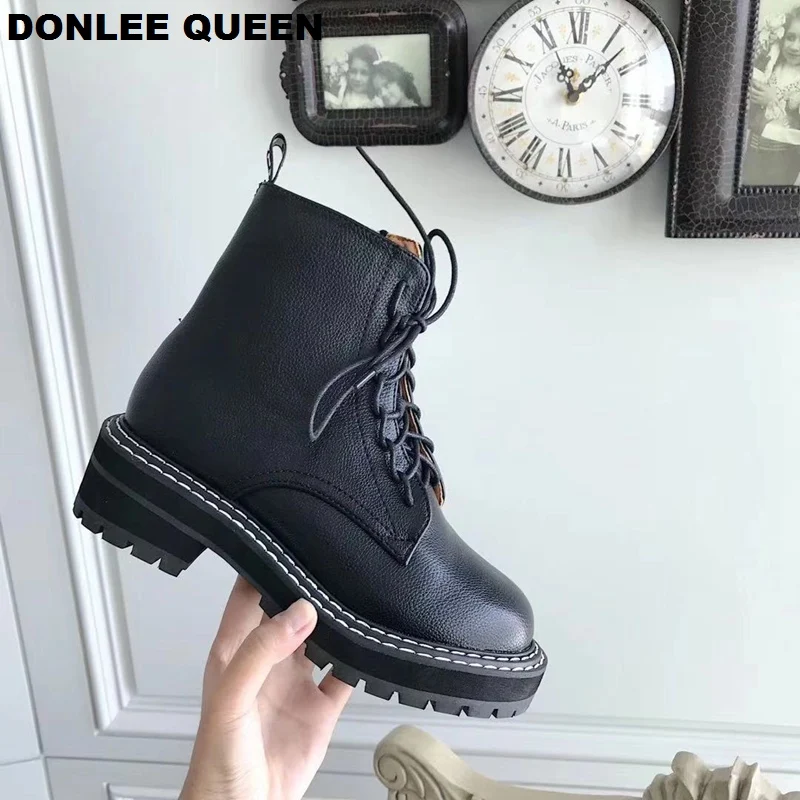 2019 Boots Women Shoes For Winter Ankle Lace Up Casual Shoe Platform Cowboy Botas Retro Martin zapatos de mujer | Обувь