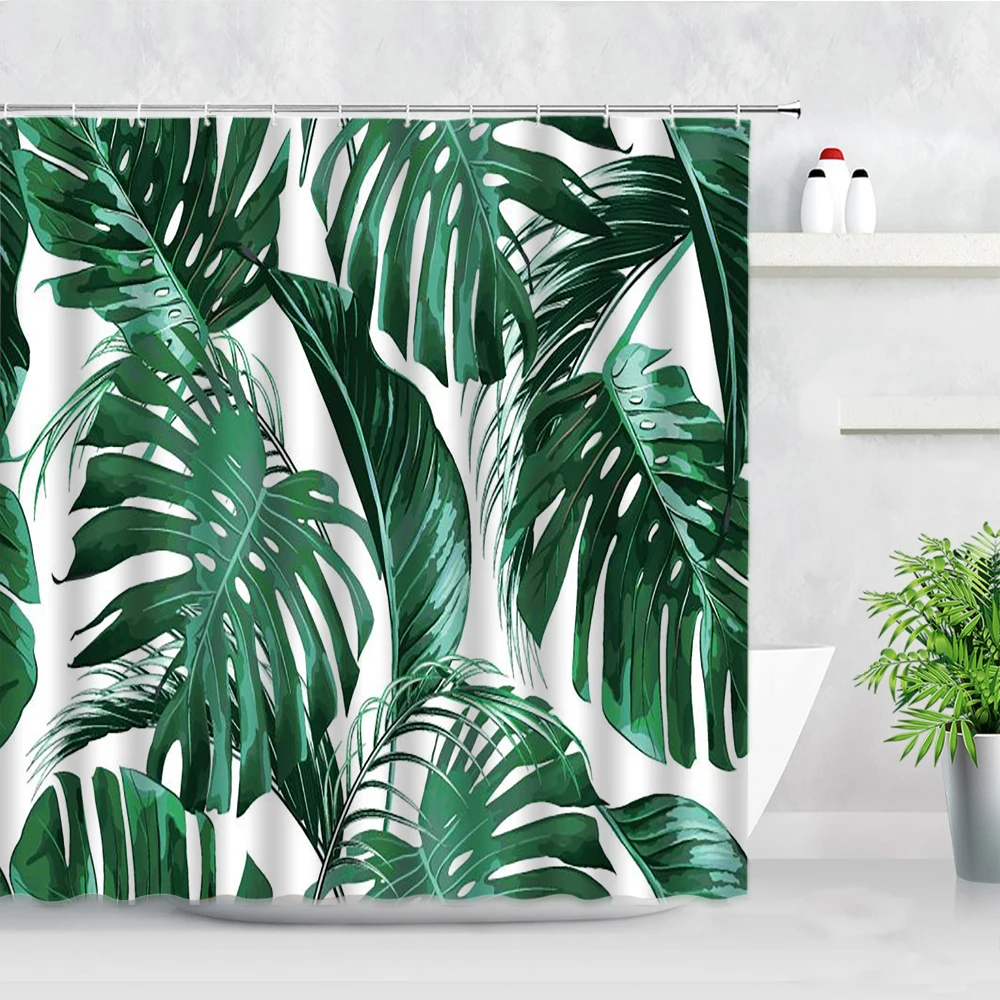 

Tropical Plants Monstera Shower Curtain Green Leaves Banana Palm Leaf Fashion Home Bathroom Decor Hanging Curtains Bath Screens