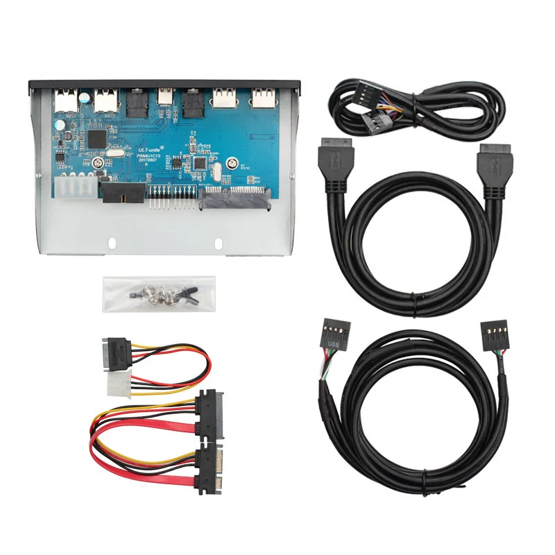 

5.25 USB Audio Front Panel Hub USB 3.1 USB-C Type C USB3.0 USB 2.0 Multiport Splitter w/ Internal USB 3.0 to 2.5 SATA 3 Adapter