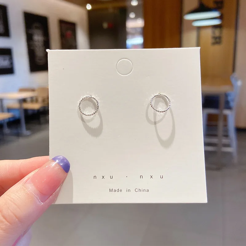 

Simple Personality Complex Pierced Earrings Charm Round Crystal Earrings Female Silver Girl Fashion Jewelry Gift 2021 Trend