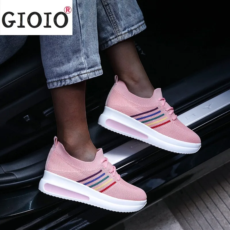 

Fashion Women Vulcanize Sneakers Lace-Up Wedge Casual Ladies Printed Sneakers Platform Ladies Outdoor Sports Shoes Comfy Shoes