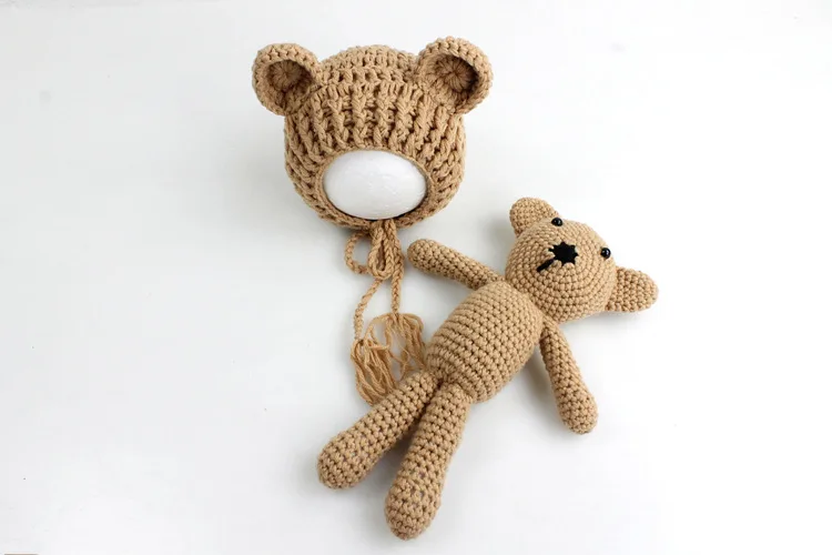 Реквизит для фотосъемки новорожденных Детская шапка-медвежонок шерстяная