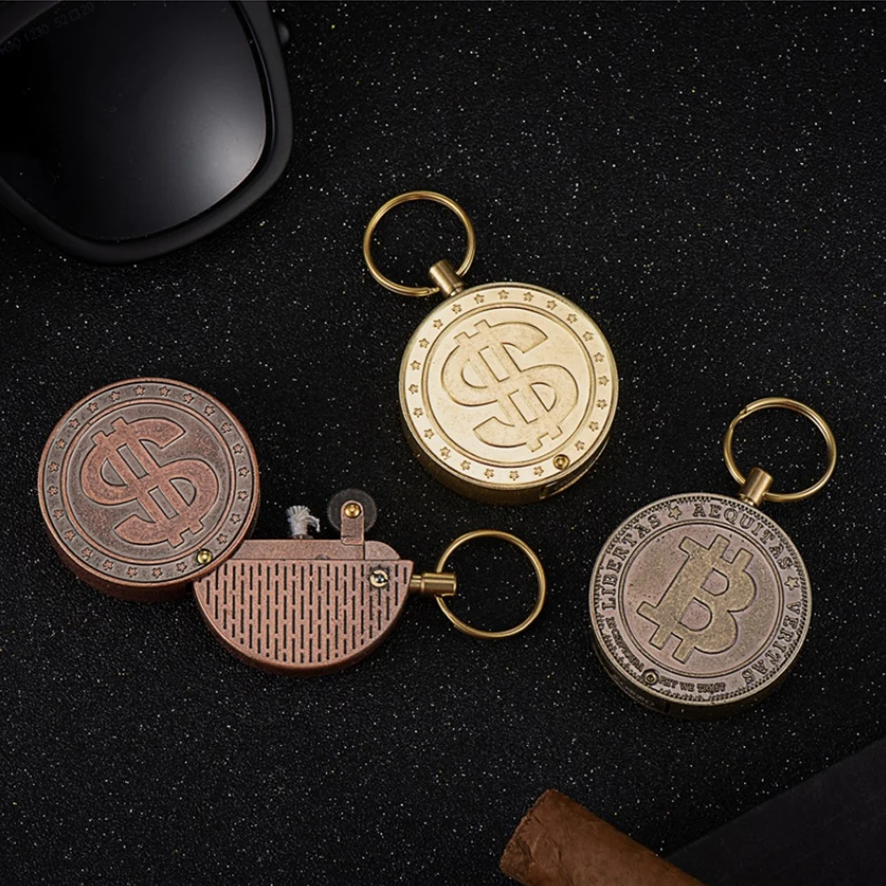 

Зажигалка в стиле ретро с измельчающим кругом, кремневая керосиновая зажигалка, винтажный металлический портативный брелок для монет, бенз...