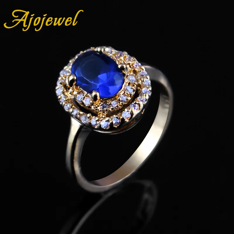 Ajojewel Женская мода кольцо синий овальный камень кубического циркония кольца для