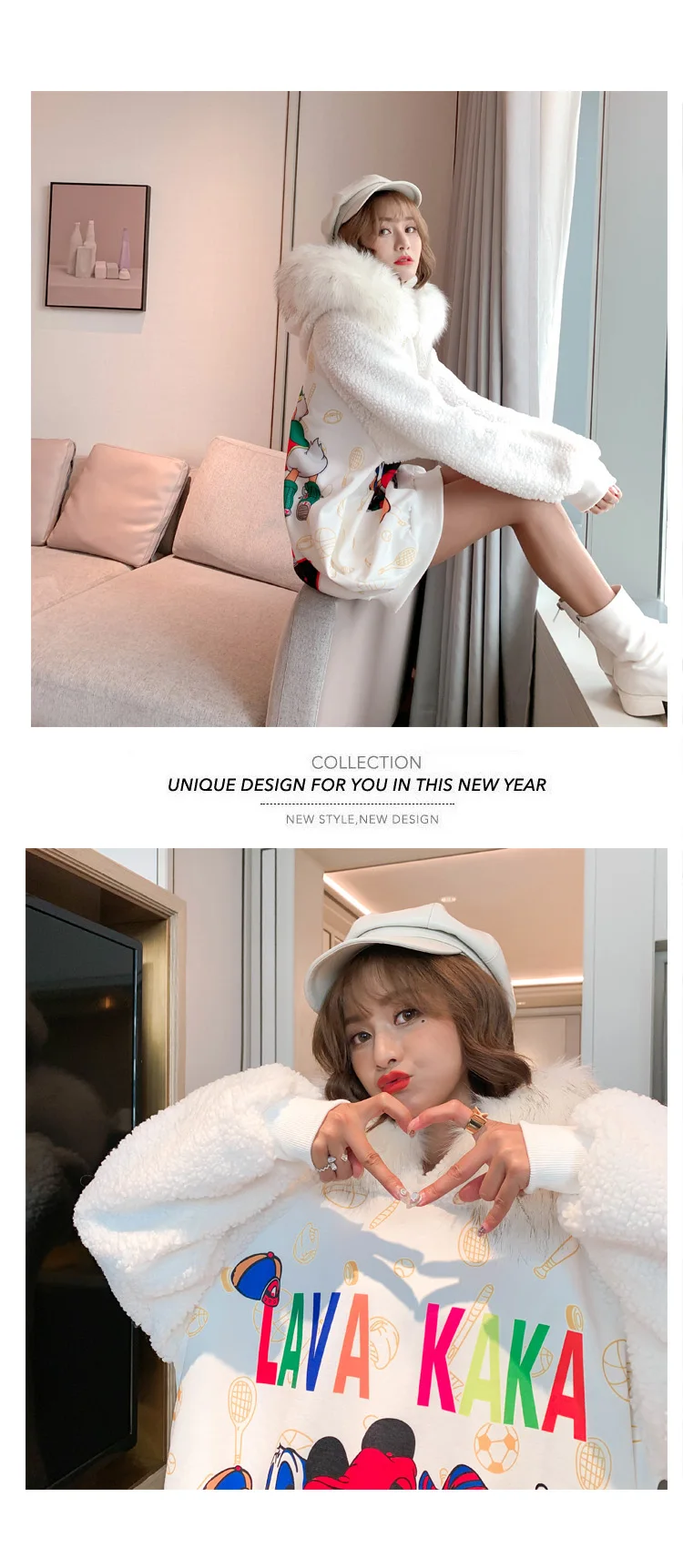 Winter lambswool dresses fashion fur collar women velvet hooded dresses