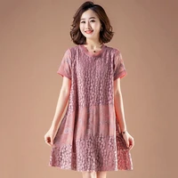m 4xl new lace dress women summer 2021 casual fashion o neck short sleeve embroidery hollow out patchwork loose dress