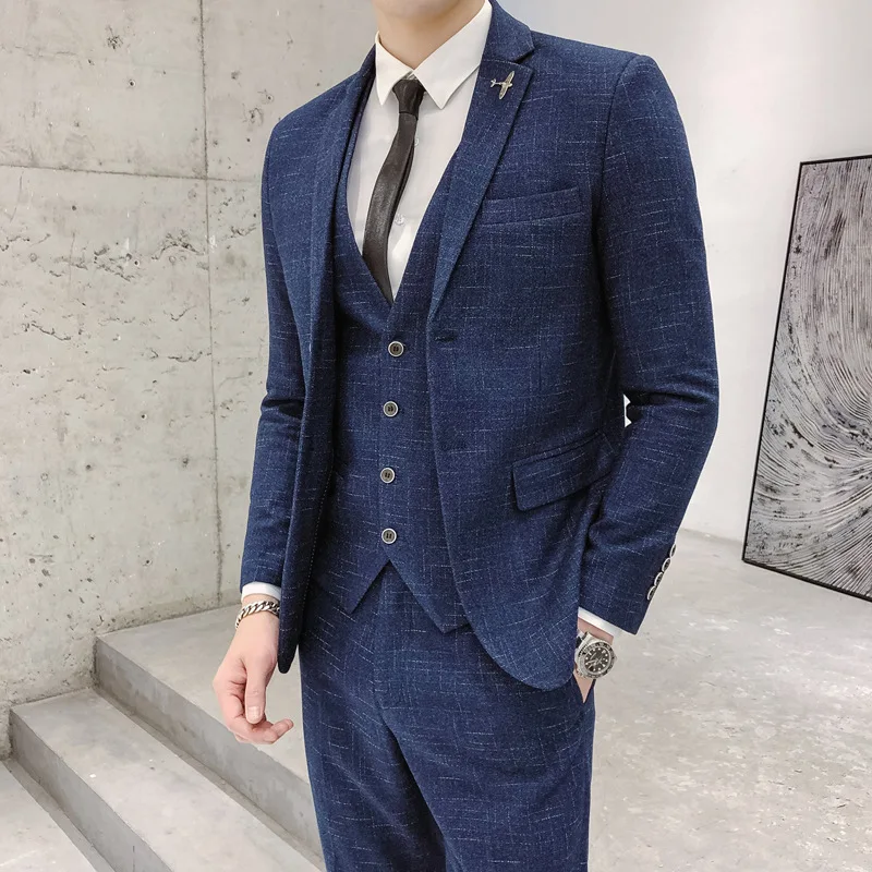 

New men's suit three-piece wedding suit suit slim business overalls casual pattern men's wear