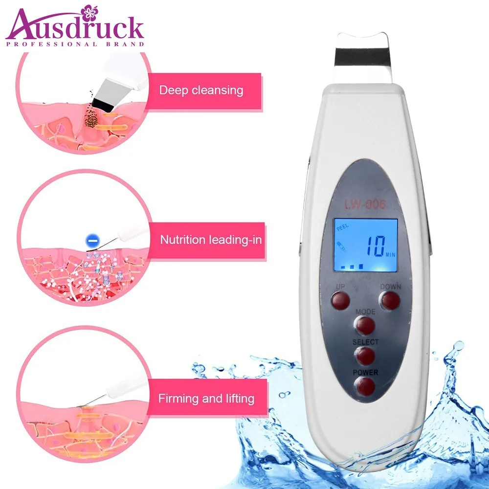 Kopen Lcd Ultrasone Peeling Cleanser Acne Verwijdering Porie Peeling Tone Lift Vibratie Massage Dode Huid Verwijderen Galvanische Facial Spa