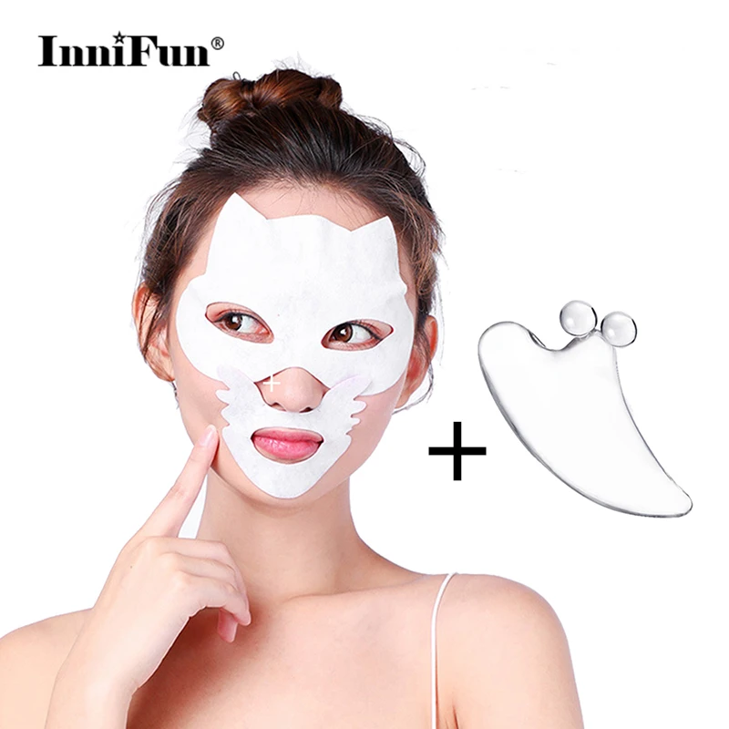 

Beauty Anti Wrinkle Face Care Sets 5pcs Facial Sticker Masks Forehead Chest Eye Patches Face Lift Guasha Scraper Skin Care Tools